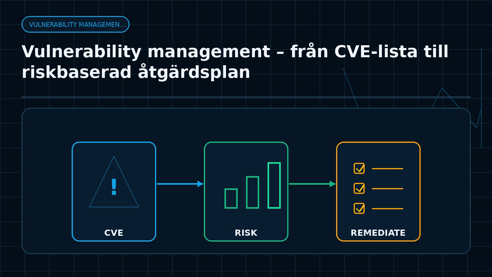 Ämnesspecifik teknisk illustration för artikeln Vulnerability management – från CVE-lista till riskbaserad åtgärdsplan